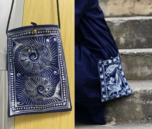 Exótico bolso batik bordado a mano antigua minoría china tribal 1 pieza - Imagen 3 de 12