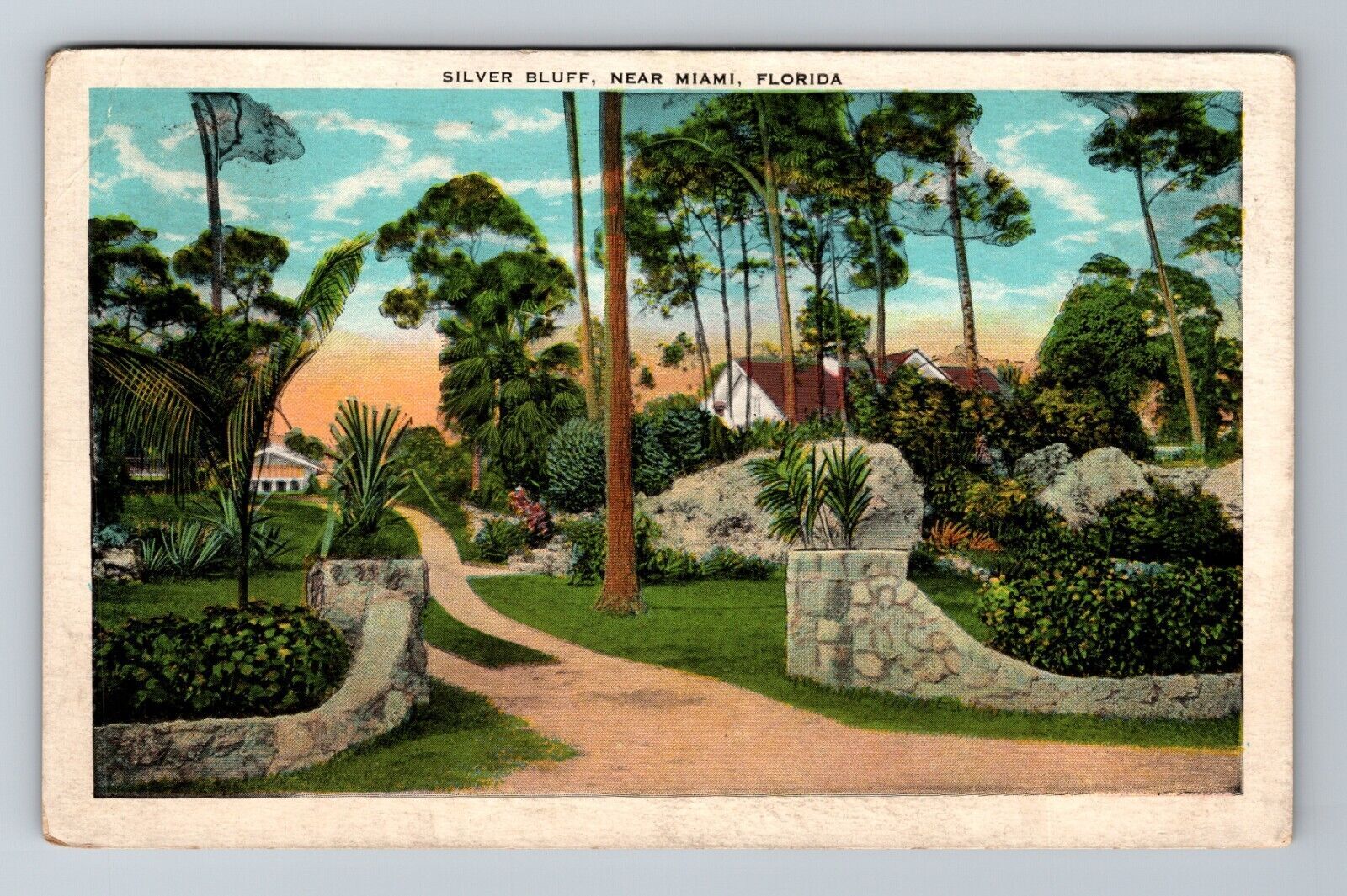 Miami FL-Florida, Silver Bluff Gardens Fine Residential Homes Vintage Postcard
