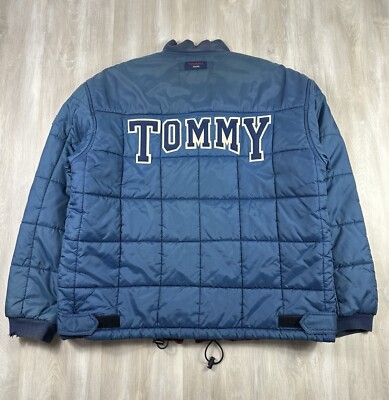 Vintage Tommy Hilfiger Puffer Blue Jacket Mens Large Tommy Jeans Spell Out