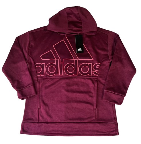 ADIDAS Badge of Sport Girls Poly Fleece Hoodie NWT Size 16 XL Purple/Red AA4844 - Picture 2 of 3