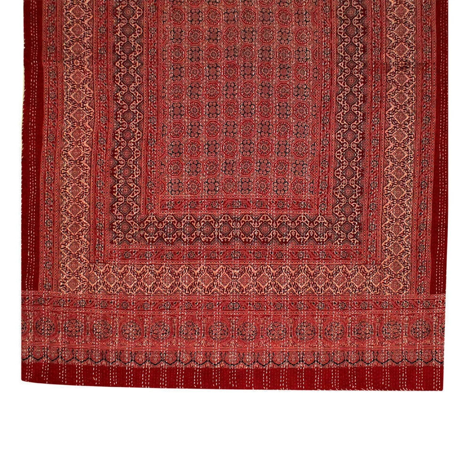 Edredón Kantha con estampado de bloques de mano indio, manta colcha de algodón queen tiro Gudari Foto 4 de 4