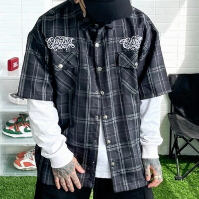 Mens Short Sleeve Shirt West Coast Chicano Gangster Style Hip-Hop