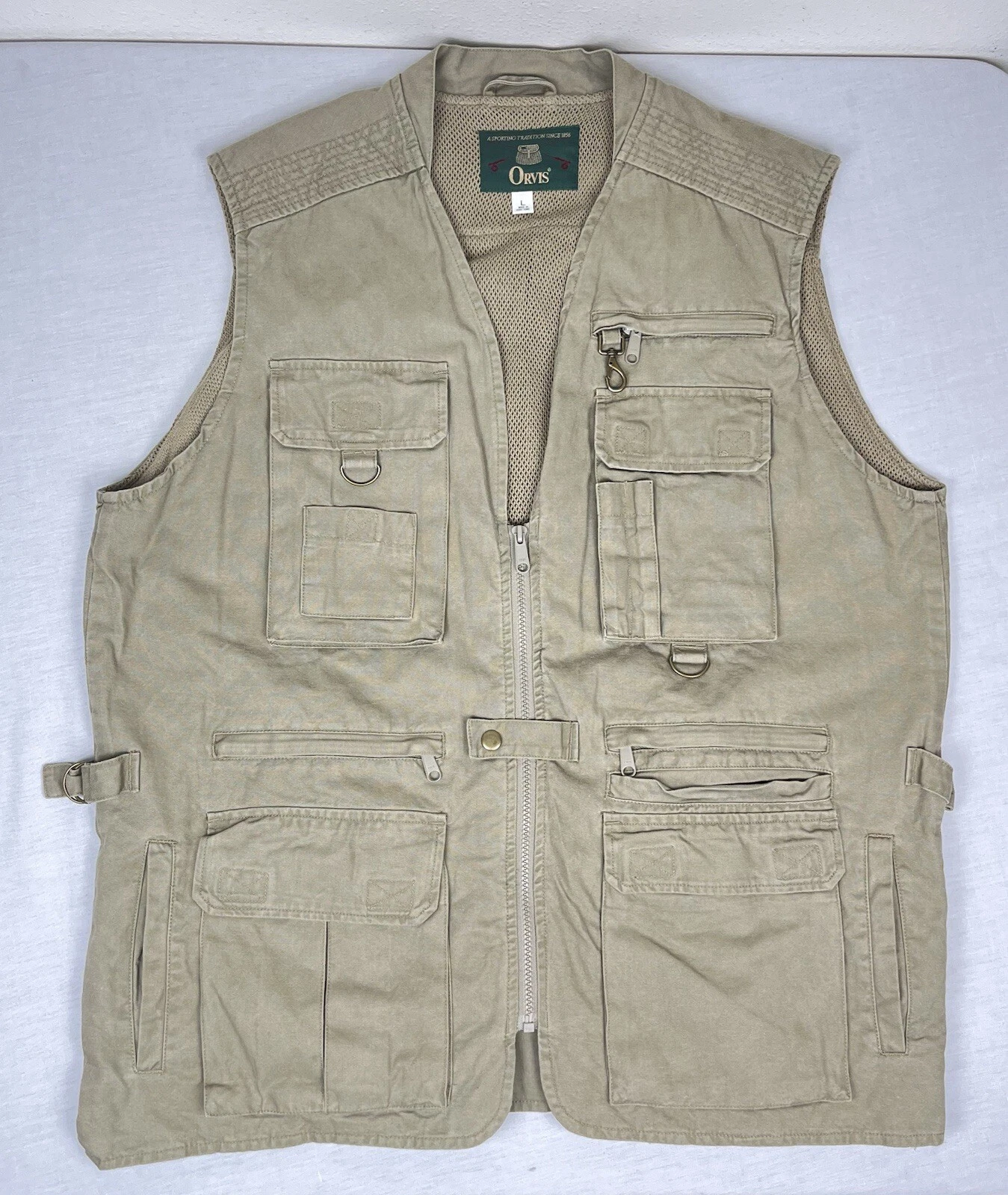 Orvis 100% Cotton Outdoor Utility YKK Zip Button Pocket Vest Men’s Size Large