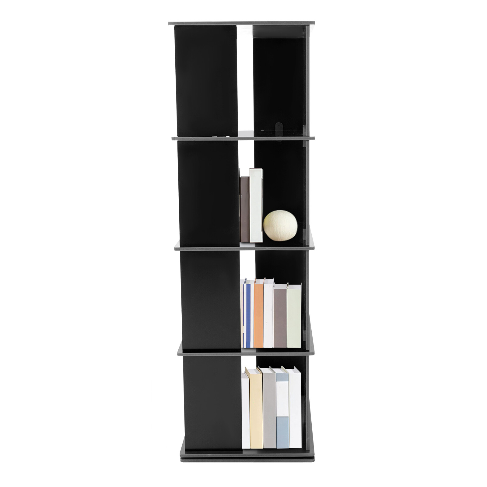 Black Bookcase Storage Shelf 360?? Rotating Bookshelf Freestanding Display Rack