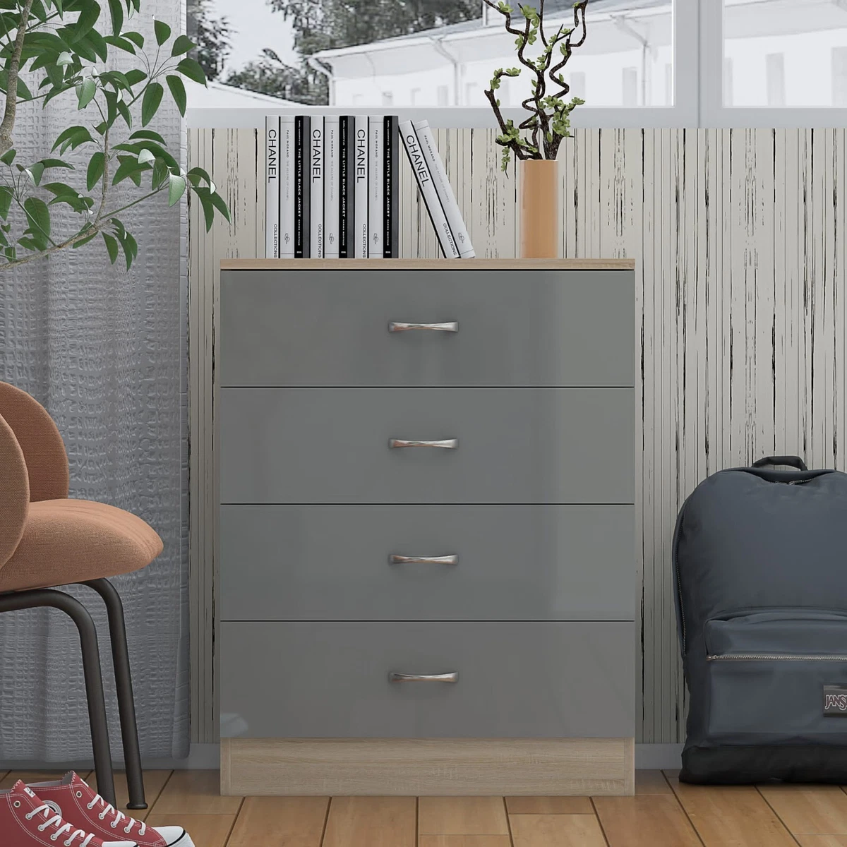2 X Chest of Drawers High Gloss Grey on Sonoma Oak frame eBay