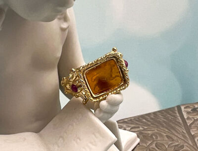 Tagliamonte (1975) 925SS/YGP Venezianischer Intaglio Ring * Rubine * männlicher Löwe * Reg. 200 $