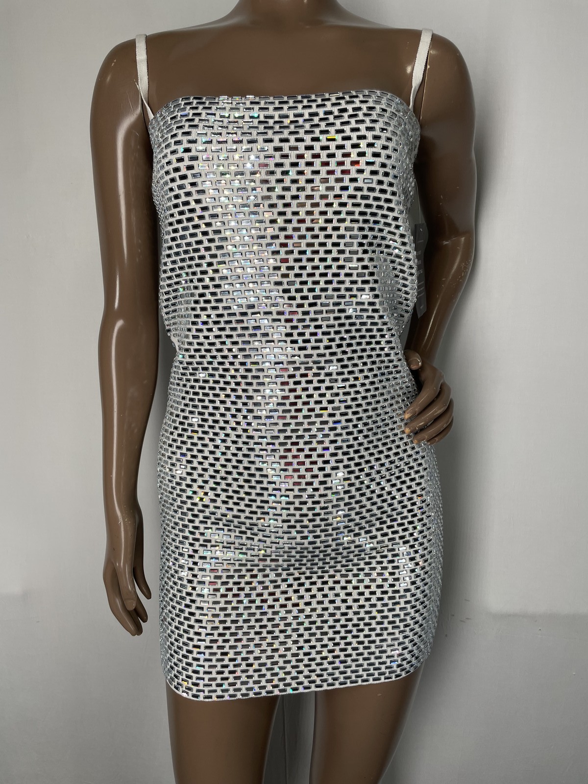 Retrofete Womens Mini Dress White/Silver Size S Avanyah Embellished Knit Zip Up