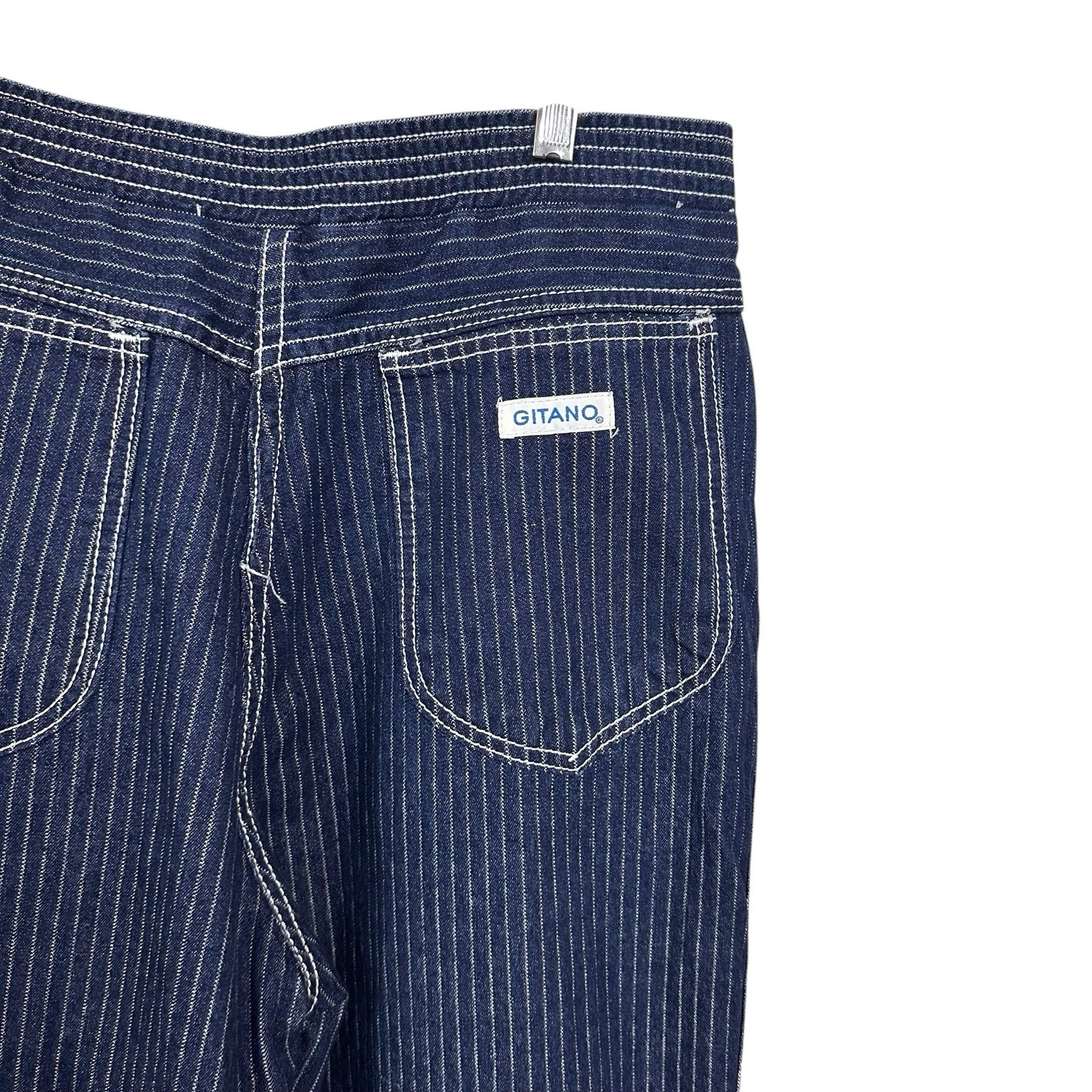Gitano Womens Sz 14 Vintage 80s Blue White Vertical Stripes High Waist Y2K Jeans