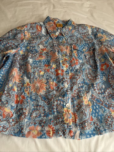Ruby Rd Women's 24W Blue Colorful Semi Sheer Button Jacket W/Pockets NWOT - Picture 3 of 10