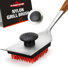Nylon Grill Brush,Dual Grip Design,With Extended Luxurious Acaciawood Handle,Saf