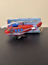 Vintage Made In Korea Wind Up Helicopter Fire Chief W Originial Box Nice Works