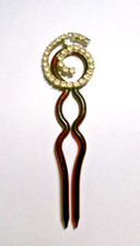 Vintage 1940s Lucite Tortoise Shell Color Hair Cork Comb Pin w Rhinestones