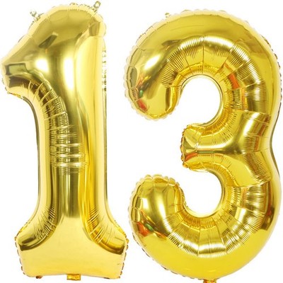 2 Luftballons Zahl 13 gold XXL 100cm Riesen Luftballon mit Zahlen 13