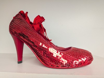 Irregular Choice Always Smile Red Pumps Shoes Glitter Bow Embroidered Sz 8