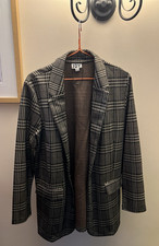 Womens Oversized Blazer Size M - Grey - Long Sleeve - Checked - FREE POSTAGE
