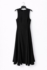 Women Black Midi A-Line Dress Sleeveless Crew Neck