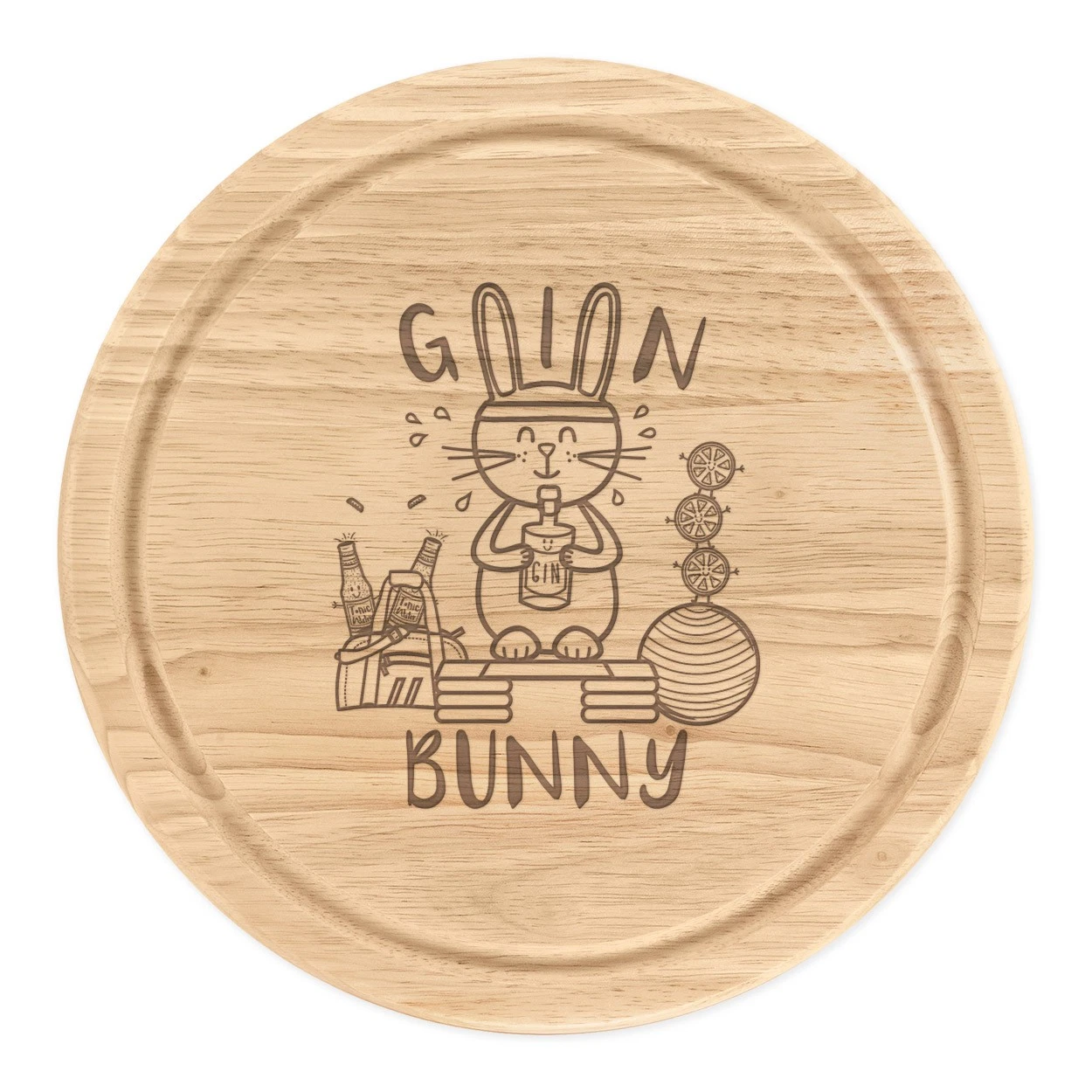 Gin Bunny Round Chopping Cheese Board Funny Rabbit Gym Joke Animal Fitness