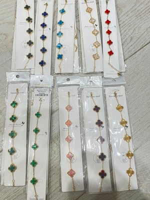 Wholesale Lot 10 PC Bracelets Flower Trend inspired Stainless Steel Gold Jewerly