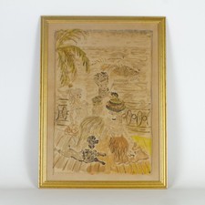 Lithographie Ancienne de Constantin Terechkovitch – Scène de Bord de Mer