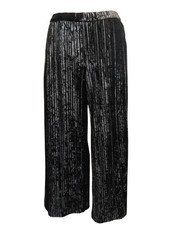 H by Halston XLP Petite Womens Pants Black Velour Pleated Wide Leg Lounge Luxe