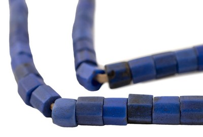 Russian Blue Glass Beads 7mm Ethiopia African Cylinder Large Hole 26 Inch Strand