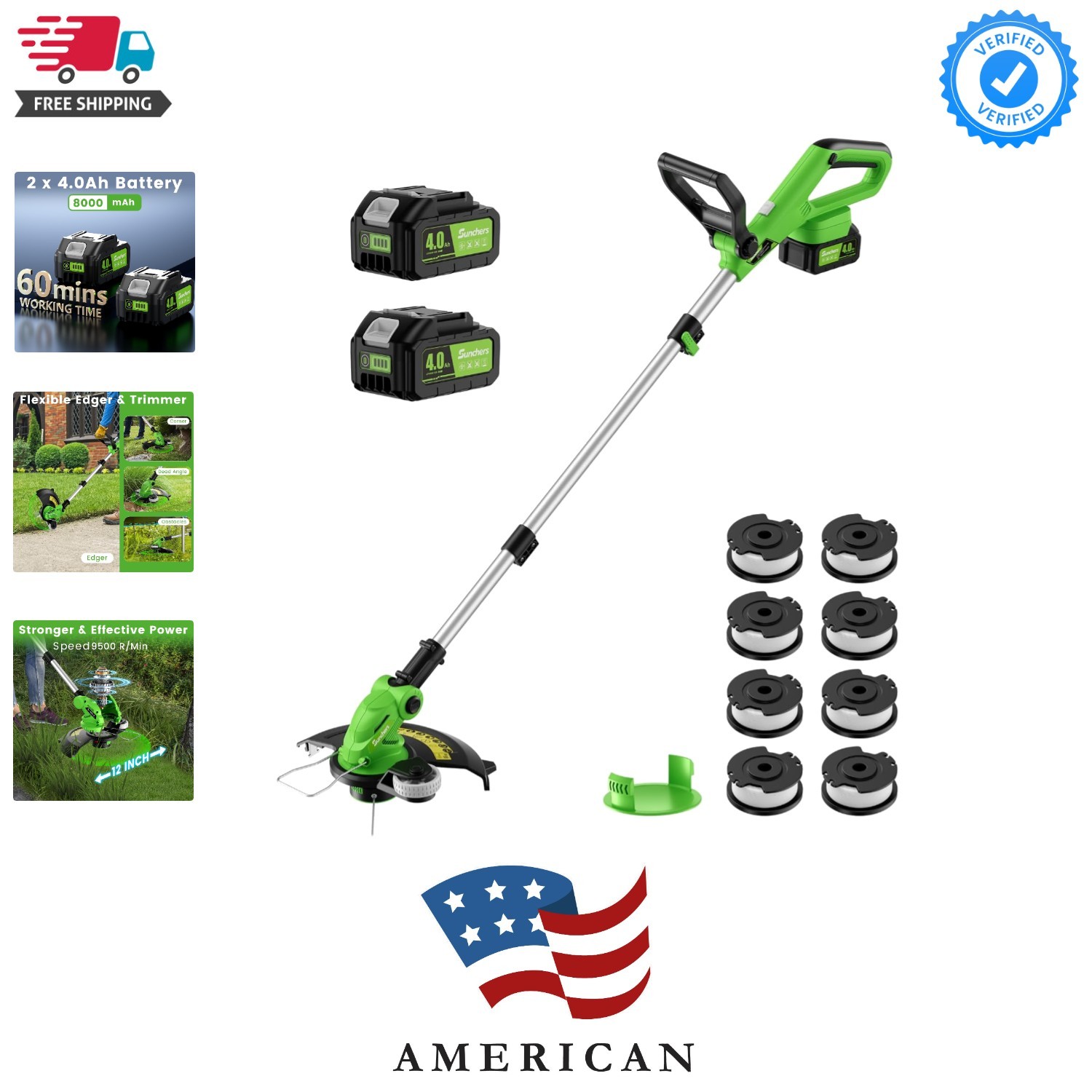 20V 12" Cordless String Trimmer With 2 X 4.0ah Battery and C