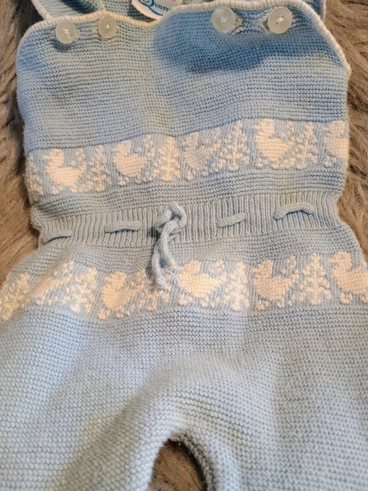 Quiltex Vintage Baby Boy Blue Sweater Romper 6-12 - Image 3 of 4
