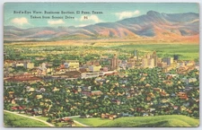 Vintage Bird's-Eye View Postcard El Paso Texas Scenic Drive