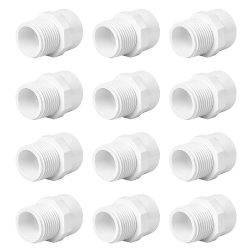 12 Pack 3/4" PVC Male Adapter, Schedule 40 (Socket x NPT Male) - PVC Fittings...