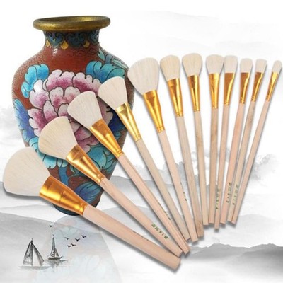 12Pcs Pottery Art Wool Brush Set for Ceramic Glaze/Painting Coloring Gold 