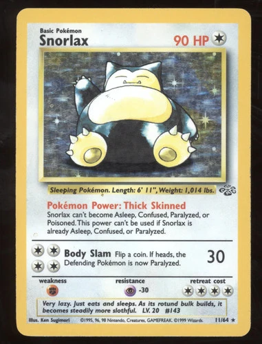1999 Pokemon Jungle Snorlax Holo Rare #11/64