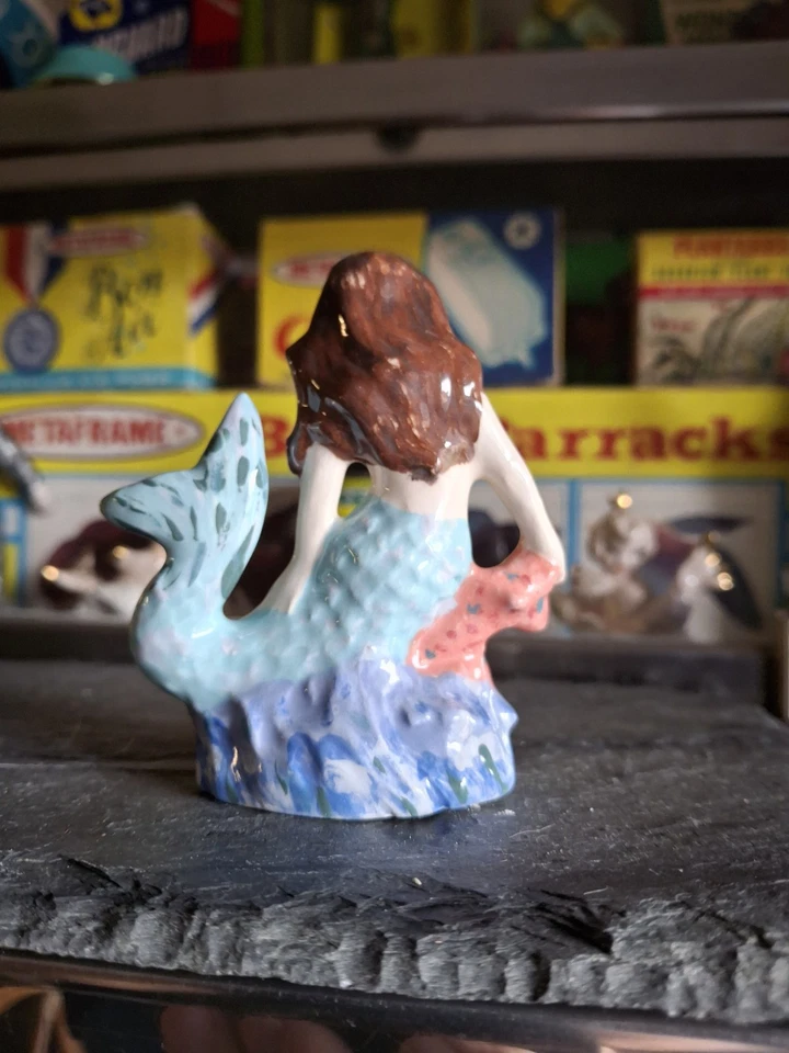 Antigua pecera de acuario de colección hermosa cerámica cola azul pecera sirena Foto 4 de 4