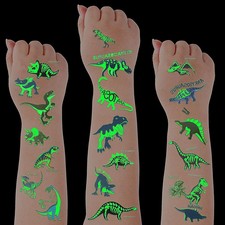 Glow Dinosaur Temporary Tattoos for Kids Glow in Dark Waterproof Luminous Dino T