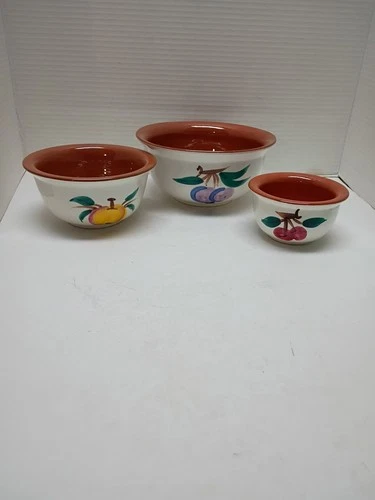 Vtg Stangl Pottery 3 Nesting Bowls In Fruit Pattern