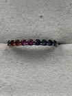 Multicolored Rainbow Sapphire and Ruby Gemstone Band Sterling Silver Vintage Sz8