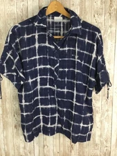 Columbia Navy Tie Dye Short Sleeve Collar 1/4th Button Down Cotton Top Small