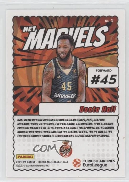 2023-24 Panini Donruss EuroLeague Net Marvels Donta Hall #3 - Image 2 of 2