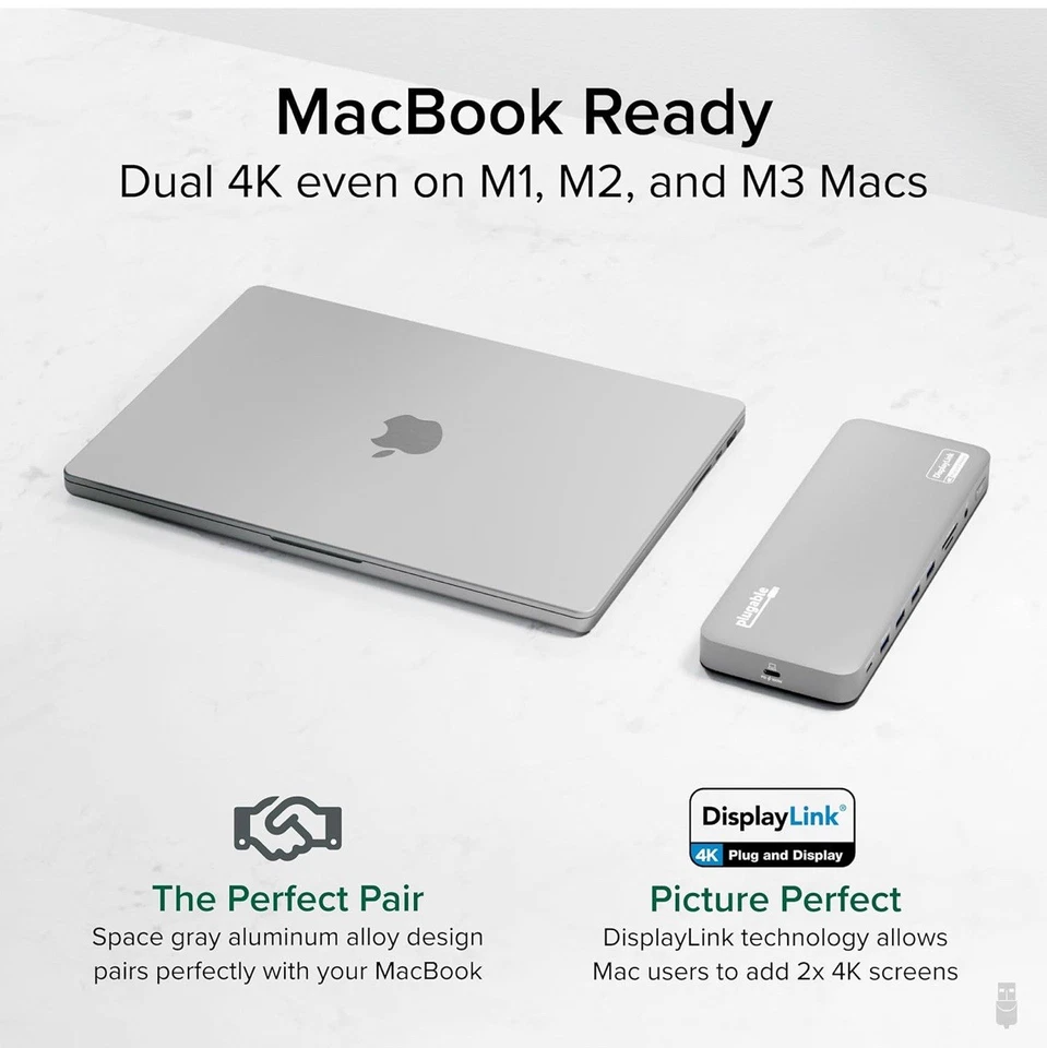 Plugable USB-C Dual 4K Displays, 100W, 2x HDMI 2x DisplayPort For Apple M1-M4 - Image 4 of 4