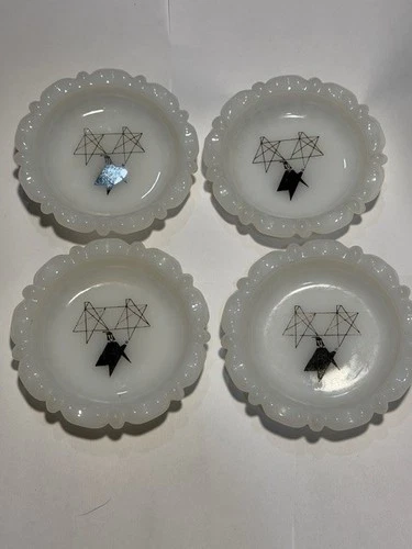 Vintage Milk Glass Ashtray Set Pittsburgh Playhouse Stage Door Club (4) 1960s