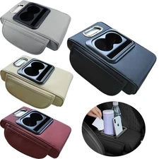 Car Armrest Cushion Cover Center Console Box Pad Mat with Cup Holder Side Pocket