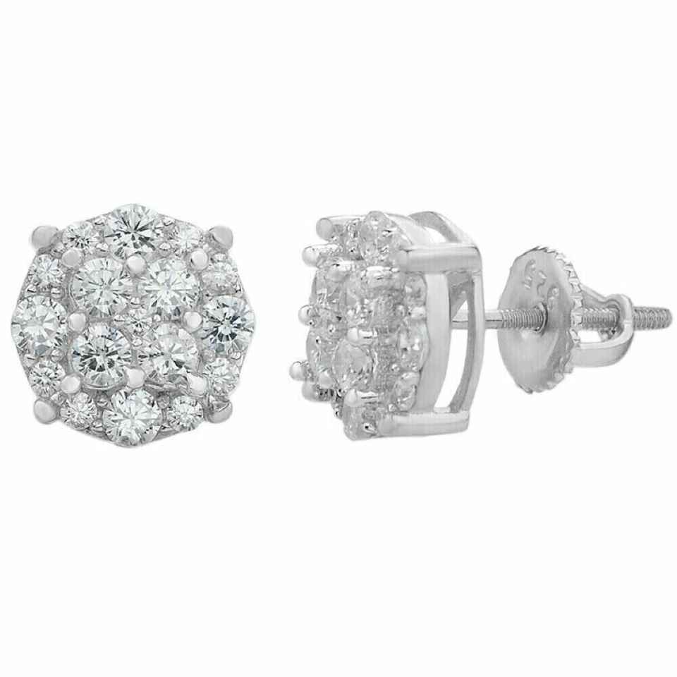 2Ct Round Cut Moissanite Cluster Stud Earring 14k White Gold Plated 925 Siver - Image 2 of 4