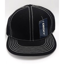 Decky Mens Black White Contrast Stitch Snapback Flat Brim Hat Cap 358-BLKWHT NEW