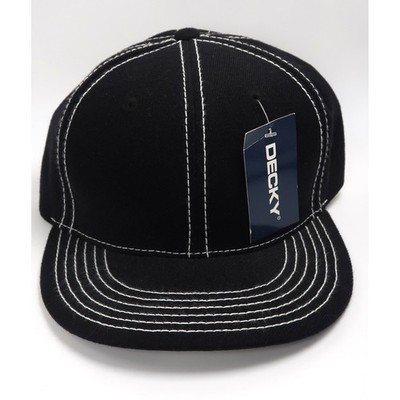 Decky Mens Black White Contrast Stitch Snapback Flat Brim Hat Cap 358-BLKWHT NEW