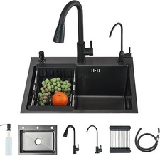 22 x 18'' Drop in Kitchen Sink Stainless Steel 9" Single Bowl Black Kitchen Sink