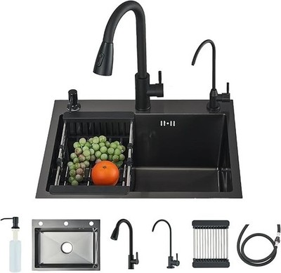 22 x 18'' Drop in Kitchen Sink Stainless Steel 9'' Single Bowl Black Kitchen Sink