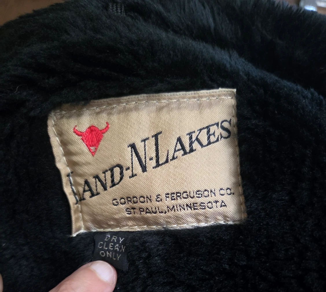 VINTAGE Land-N-Lakes 60s Car Coat XL Black Herringbone Faux Fur Jacket USA 70s - product detail image 2