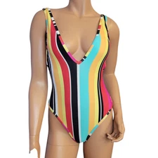 Express Swimsuit Womens Size XS Striped One Piece Cheeky Vacation Rainbow New