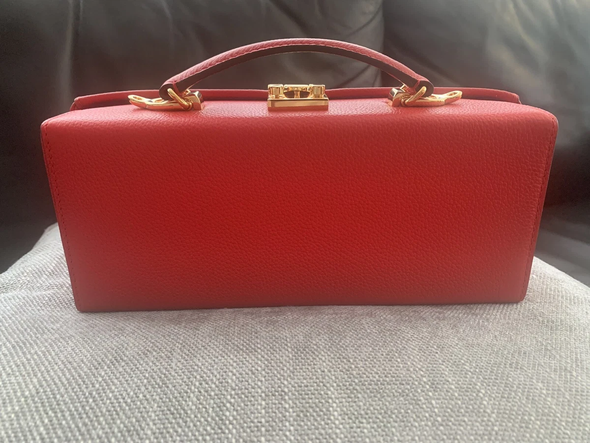 100% AUTH NIB $2,290 Mark Cross Grace Lungo Box Bag, Grain Leather RED