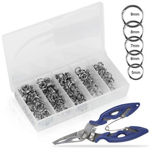 200-Fishing-Solid-Stainless-Steel-Snap-Split-Ring-Lure-Tackle-Connector-w-Plier