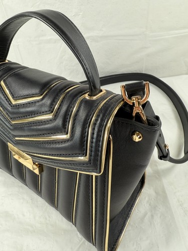 Michael Kors Whitney Quilted Outlined Top Handle Satchel BLK/GOLD - Picture 12 of 18